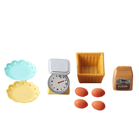 Plastic Miniature Baker Tools Display Decorations, Mini Kitchen Scale, Eggs, Plates for Dollhouse Decor