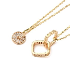 Brass Micro Pave Clear Cubic Zirconia Pendant Necklaces for Women, 201 Stainless Steel Cable Chain Necklaces