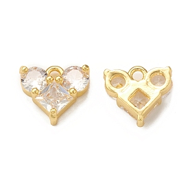 Clear Glass Pendnants, with Brass Findings, Heart Charms