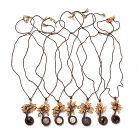 Ожерелье с подвеской из натуральных и синтетических драгоценных камней «Древо жизни», регулируемое колье-чокер с плетеной восковой нитью
