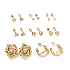 Conjunto de aretes de diamantes de imitación de cristal de anillo, triángulo, redondo y corazón, pendientes de aro, pendientes de aro abierto para mujer