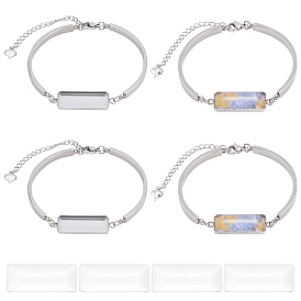 BENECREAT DIY Blank Rectangle Link Bracelet Making Kit, Including 304 Stainless Steel Bracelets Settings, Glass Cabochons
