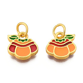 Alloy Enamel Charms, Cadmium Free & Lead Free, with Jump Rings, Matte Gold Color, Pumpkin
