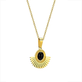 Fan Stainless Steel Agate Pendant Necklaces for Women