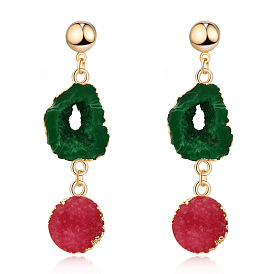 Exaggerated Resin Earrings with Irregular Hollow Design and Imitation Agate, Long Dangling Statement Jewelry.