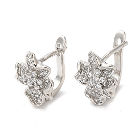 Clear Cubic Zirconia Flower Hoop Earrings, Brass Earrings
