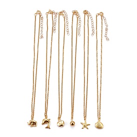 Mixed Shapes Pendant Necklaces, with 304 Stainless Steel Pendants & Cable Chains, Brass Spring Ring Clasps