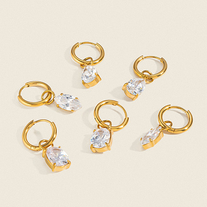 304 Ohrhänger aus Edelstahl mit Zirkonia-Pavé für Damen, echt 18 k vergoldet
