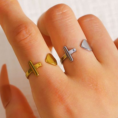 304 Stainless Steel Cuff Open Rings, Cross & Heart