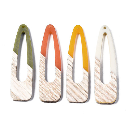Resin & Wood Big Pendants, Two Tone, Teardrop