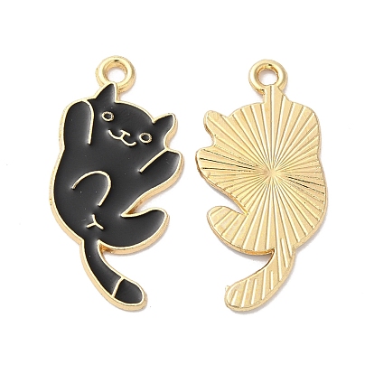 Alloy Enamel Pendants, Cat Charm, Golden