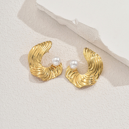 Серьги-гвоздики из нержавеющей стали с текстурированными самородками, с имитацией жемчуга