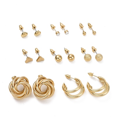 Conjunto de aretes de diamantes de imitación de cristal de anillo, triángulo, redondo y corazón, pendientes de aro, pendientes de aro abierto para mujer