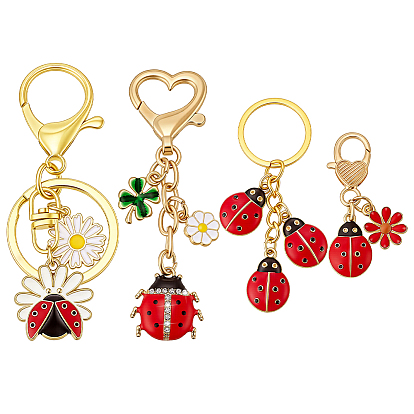 4 Porte-clés en alliage émaillé, avec des anneaux de fer et en alliage homard fermoirs griffe, formes mixtes, or