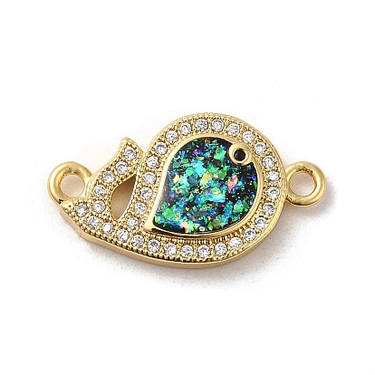 Rack Plating Brass Micro Pave Clear Cubic Zirconia Connector Charms, Fish Links with Synthetic Opal, Lead Free & Cadmium Free, Long-Lasting Plated