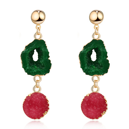 Exaggerated Resin Earrings with Irregular Hollow Design and Imitation Agate, Long Dangling Statement Jewelry.