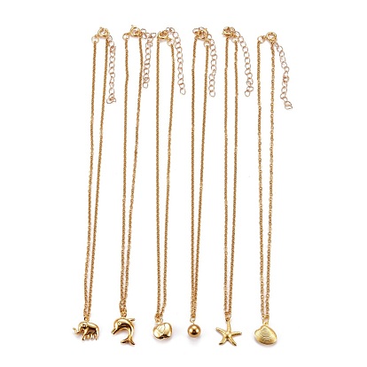 Mixed Shapes Pendant Necklaces, with 304 Stainless Steel Pendants & Cable Chains, Brass Spring Ring Clasps