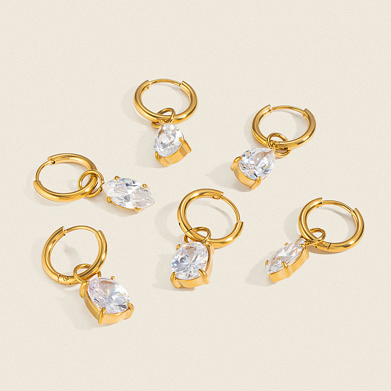 304 Ohrhänger aus Edelstahl mit Zirkonia-Pavé für Damen, echt 18 k vergoldet