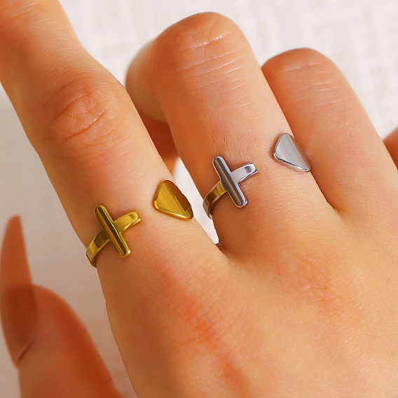 304 Stainless Steel Cuff Open Rings, Cross & Heart