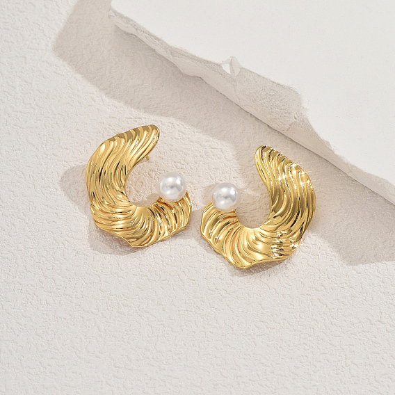 Серьги-гвоздики из нержавеющей стали с текстурированными самородками, с имитацией жемчуга