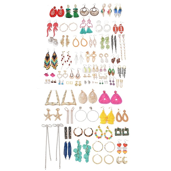 Brass & Alloy Dangle Earrings Kit, Mixed Shapes