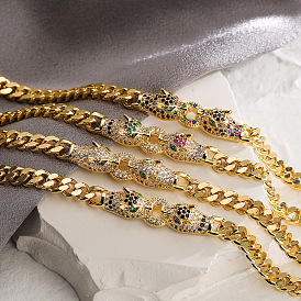 Gold Plated Leopard Women's Bracelet with Zircon Stones - Fashionable Hip Hop Punk Accessories