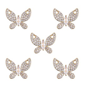 Rack Plating Brass Micro Pave Clear Cubic Zirconia Pendants, Nickel Free, Butterfly