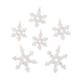 6шт 3 стили стеклянные снежинки подвески, с экологически чистой медной проволокой, граненые