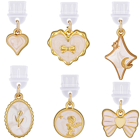 6шт 6 стили ПВХ мобильные пылезащитные заглушки, с подвесками из эмали и сплава , сердце, овал и бант, золотые