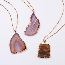 Natural & Dyed Agate Pendant Necklaces, with Stainless Steel Chain and Lobster Claw Clasp