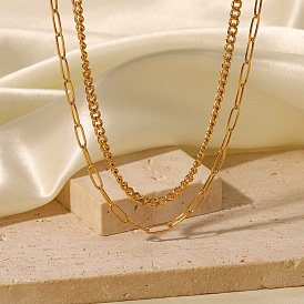 Chic Double-layered Gold-tone Necklace for Women with Cool Minimalist Style and Unique Lock Design