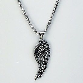 3Pcs Fashionable Retro Titanium Steel Punk Hollow Feather Wing Pendant Box Chain Necklaces for Men