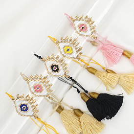 Браслеты из стеклянных бусин в стиле бохо от сглаза, плетеные браслеты из бисера для женщин, с кистями