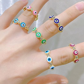 Colorful Eye Adjustable Punk Ring with Zirconia Stones and Oil Drops