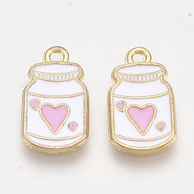 Alloy Pendants, Cadmium Free & Lead Free, with Enamel, Wishing Bottle with Heart, Light Gold