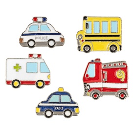 5Pcs 5 Style Alloy Enamel Brooches, Enamel Pins, with Brass Butterfly Clutches, Cadmium Free & Nickel Free & Lead Free, Platinum, Police Car & Fire Car & Ambulance & School Bus & Taxi