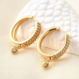 Латунные серьги-манжеты из прозрачного кубического циркония, С-образный с плоским круглым