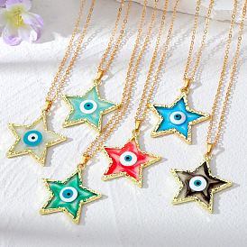  Five-pointed star color matching personalized devil's eye necklace dripping oil star pendant sweater chain for women