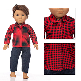 Plaid Pattern Shirt Cloth Doll Outfits, for 18 inch Boy Doll Party Dressing Accessories