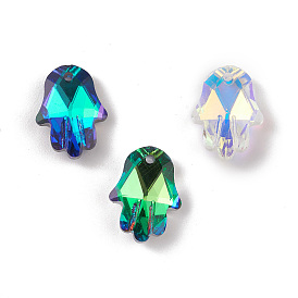 Electroplate Transparent Glass Pendants, Back Plated, Faceted, Hamsa Hand Charms