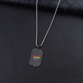 304 Подвеска-жетон в форме прямоугольника из нержавеющей стали с радужным рисунком для мужчин.