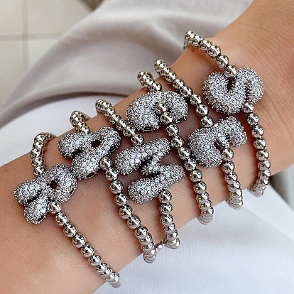 Женские браслеты из латуни с микропаве из прозрачных кубических цирконий, письмо/сердце, платина