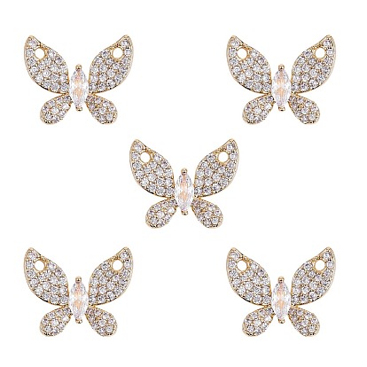 Placage de crémaillère en laiton micro pavé pendentifs en zircone cubique claire, sans nickel, papillon