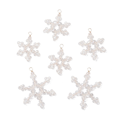 6шт 3 стили стеклянные снежинки подвески, с экологически чистой медной проволокой, граненые