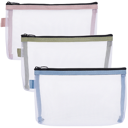 3шт. 3 цвета нейлоновые сетчатые сумки для хранения на молнии, прямоугольные