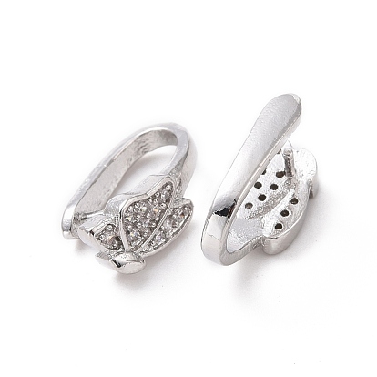 Rack Plating Brass Micro Pave Clear Cubic Zirconia Snap on Bails, Long-Lasting Plated, Butterfly