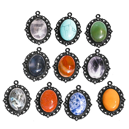 Gemstone Pendants, Black Metal Oval Charms