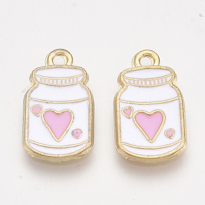 Alloy Pendants, Cadmium Free & Lead Free, with Enamel, Wishing Bottle with Heart, Light Gold