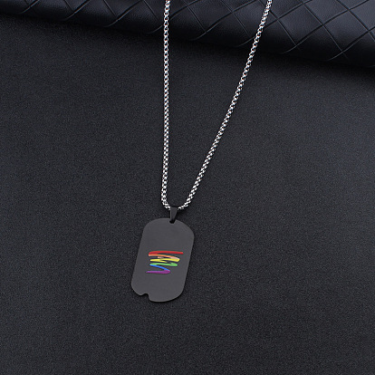 304 Подвеска-жетон в форме прямоугольника из нержавеющей стали с радужным рисунком для мужчин.