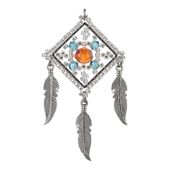 Подвески из бисера ручной работы, с кольцом для прыжка и плетеной сеткой из сплава с перьями